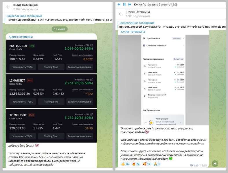 Юлия Потемкина — липовый трейдер или нет, обзор телеграм-канала