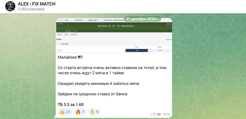 Обзор Телеграм-канала Alex Fix Match: отзывы о каппере Алекс Фикс Матч, оценка проходимости прогнозов